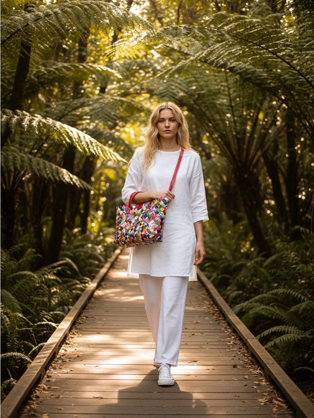 Nahui Ollin handmade Multicolor Woven Tote Bag with Red Strap - Women Bags